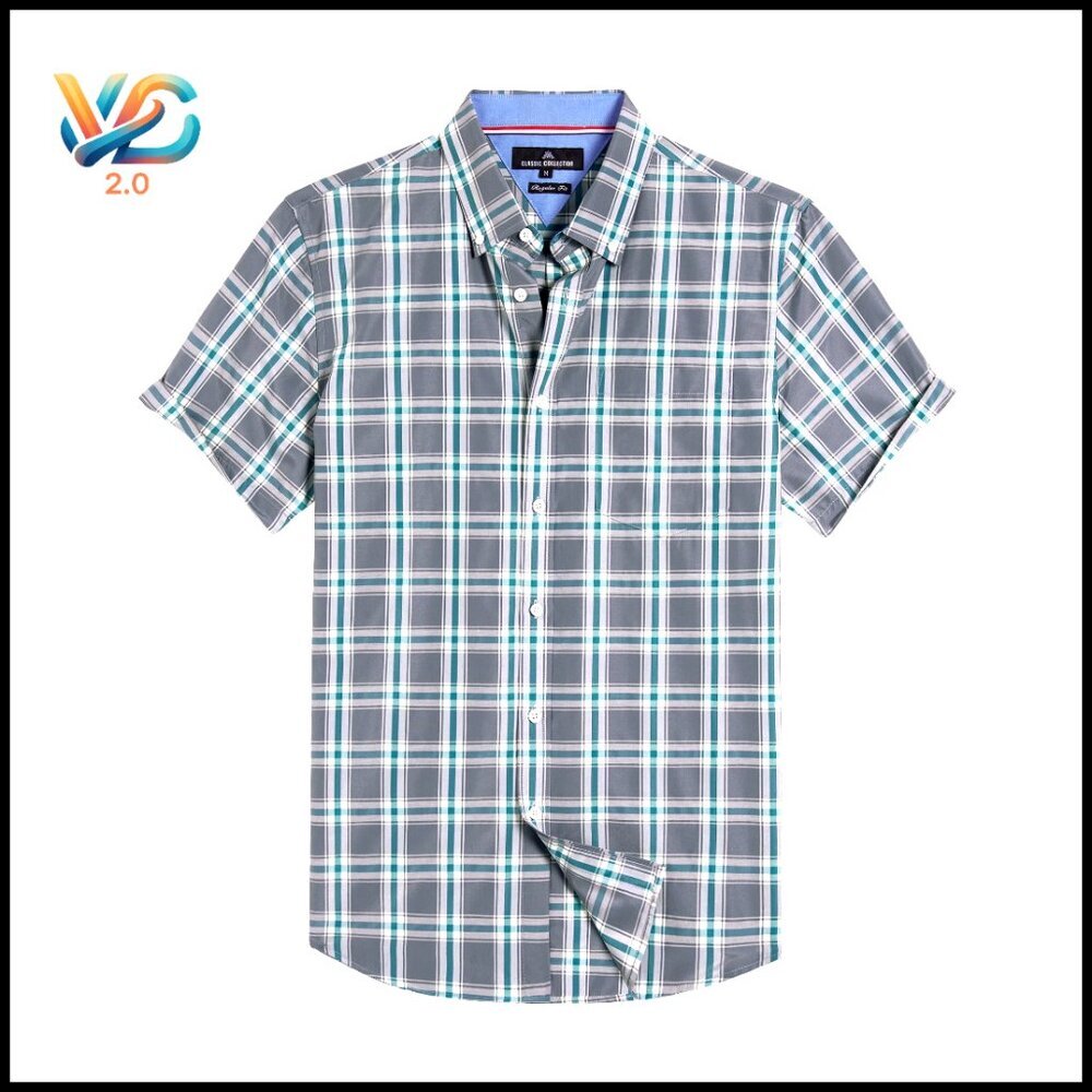 Mens Plaid Button Down Shirt Cotton Regular Fit Casual Gingham Summer